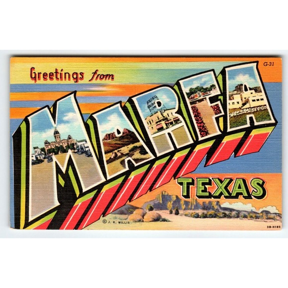 Greetings From Marfa Texas Large Big Letter Postcard Linen Curt Teich Unused - Picture 1 of 2
